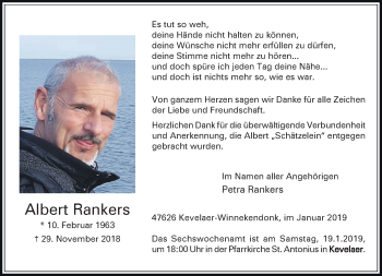 Traueranzeige von Albert Rankers 