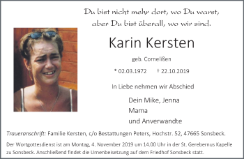 Traueranzeigen Von Karin Kersten | Niederrhein Nachrichten Trauerportal