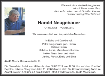 Traueranzeige von Harald Neugebauer 