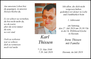 Traueranzeige von Karl Thissen 