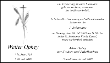 Traueranzeige von Walter Ophey 