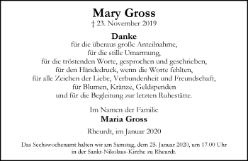 Traueranzeige von Mary Gross 