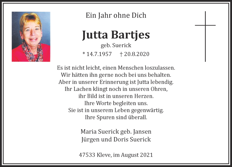 Traueranzeigen Von Jutta Bartjes Niederrhein Nachrichten Trauerportal