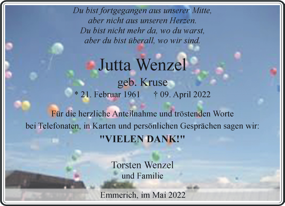 Traueranzeigen Von Jutta Wenzel Niederrhein Nachrichten Trauerportal