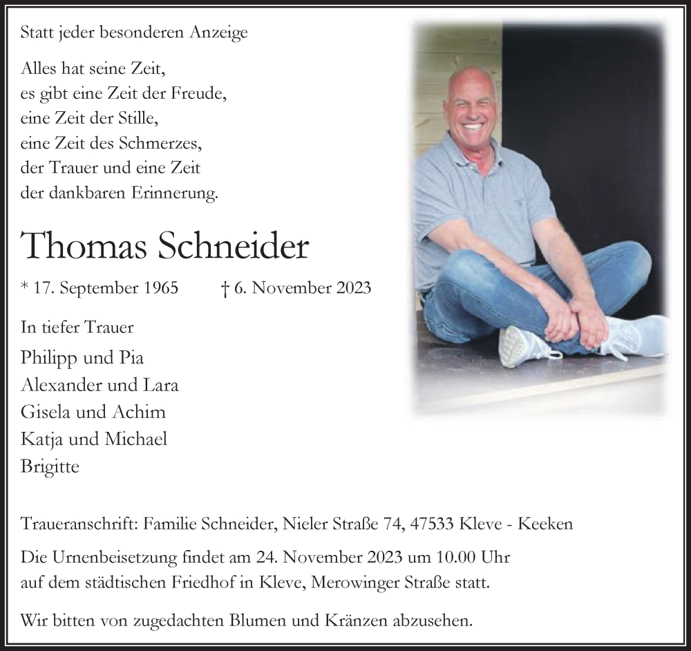 Traueranzeigen Von Thomas Schneider Niederrhein Nachrichten Trauerportal