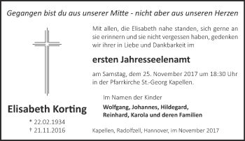 Traueranzeige von Elisabeth Korting 