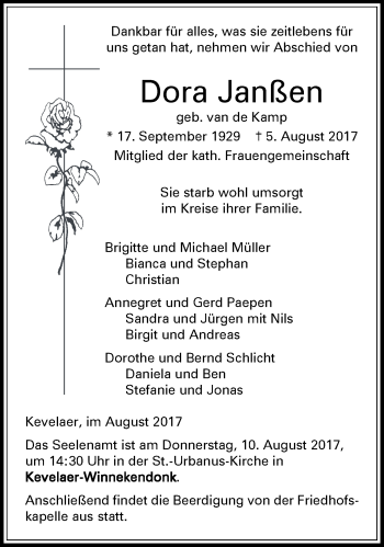 Traueranzeige von Dora Janßen 