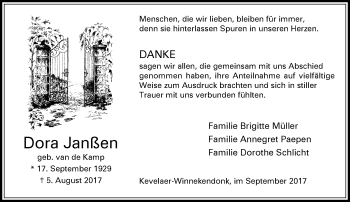 Traueranzeige von Dora Janßen 