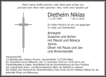 Traueranzeige von Diethelm Niklas 