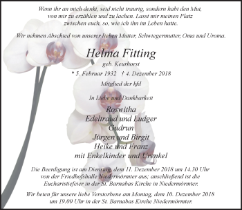 Traueranzeige von Helma Fitting 