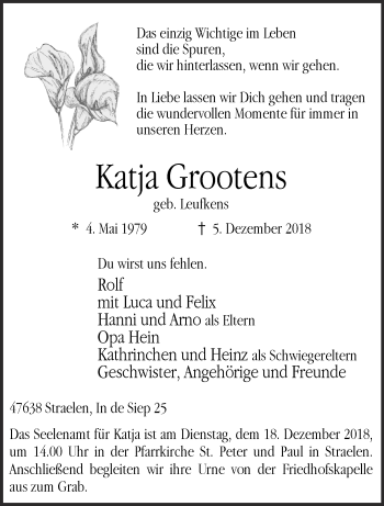 Traueranzeige von Katja Grootens 