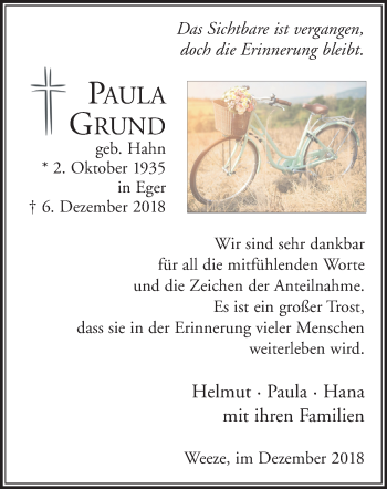 Traueranzeige von Paula Grund 