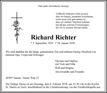 Traueranzeige von Richard Richter 