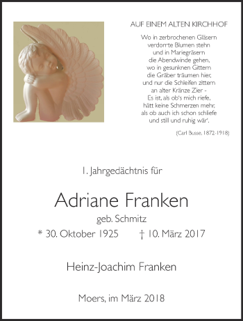 Traueranzeige von Adriane Franken 