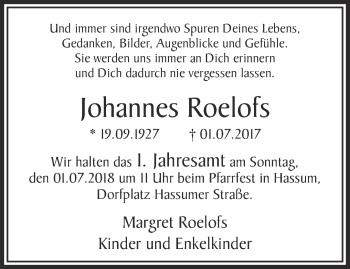 Traueranzeige von Johannes Roelofs 