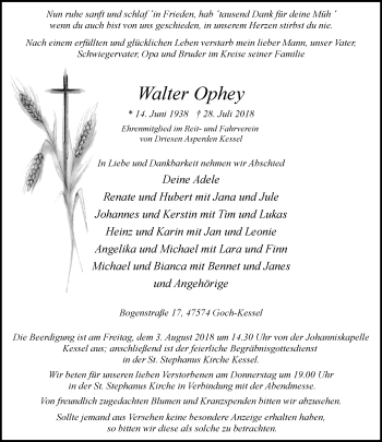 Traueranzeige von Walter Ophey 