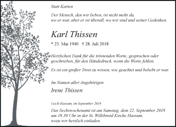 Traueranzeige von Karl Thissen 