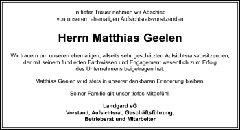 Traueranzeige von Matthias Geelen 