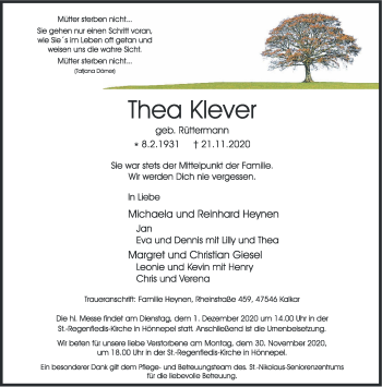 Traueranzeige von Thea Klever 