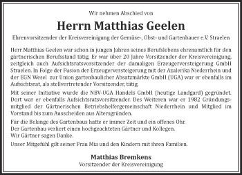 Traueranzeige von Matthias Geelen 