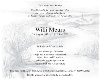 Traueranzeige von Willi Meurs 