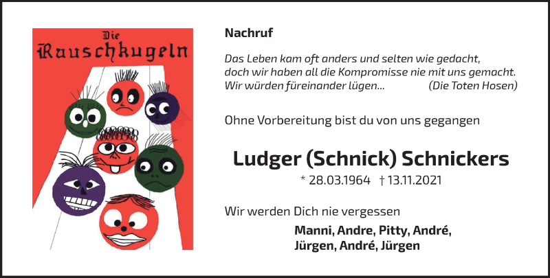  Traueranzeige für Ludger Schnickers vom 20.11.2021 aus 