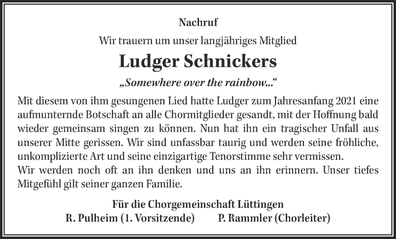  Traueranzeige für Ludger Schnickers vom 24.11.2021 aus 