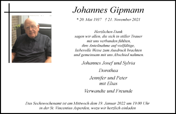 Traueranzeige von Johannes Gipmann 