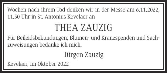 Traueranzeige von Thea Zauzig 