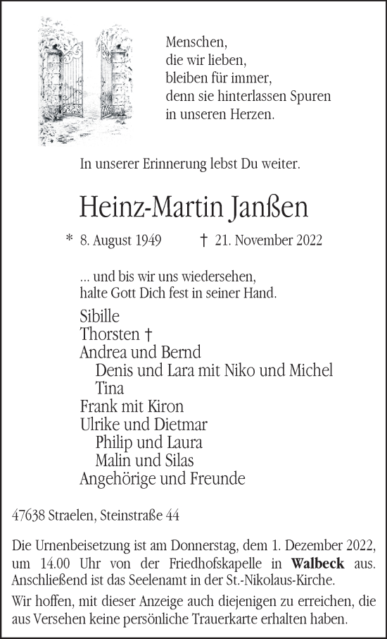 Traueranzeige von Heinz-Martin Janßen 