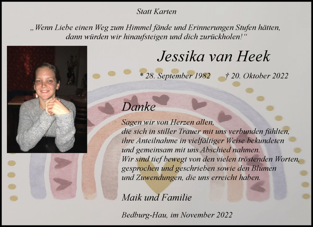  Traueranzeige für Jessika van Heek vom 26.11.2022 aus 