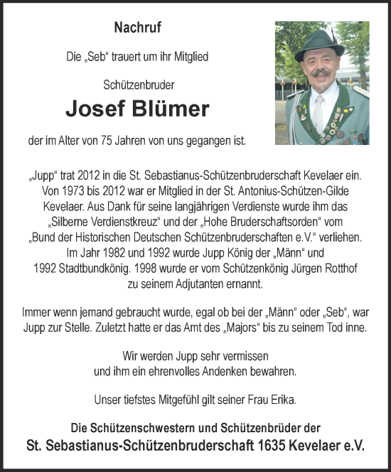 Traueranzeige von Josef Blümer 