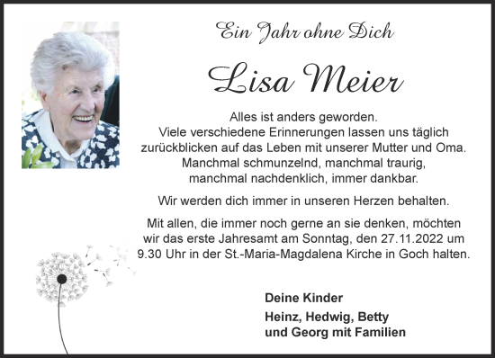 Traueranzeige von Lisa Meier 