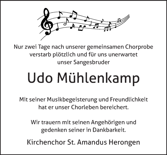 Traueranzeige von Udo Mühlenkamp 