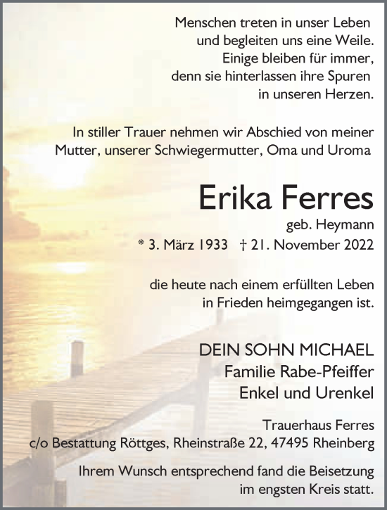 Traueranzeige von Erika Ferres 