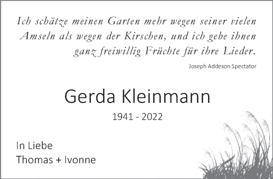 Traueranzeige von Gerda Kleinmann 