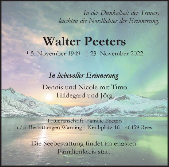 Traueranzeige von Walter Peeters 