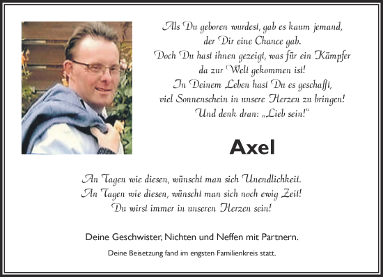 Traueranzeige von Axel  