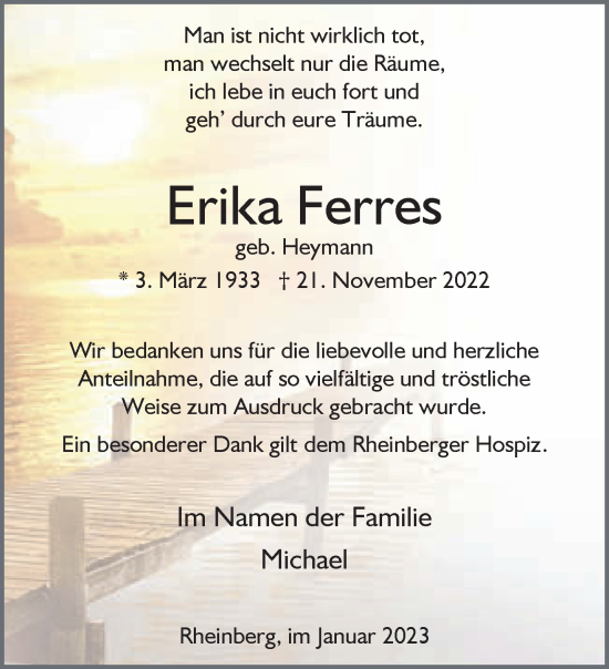 Traueranzeige von Erika Ferres 