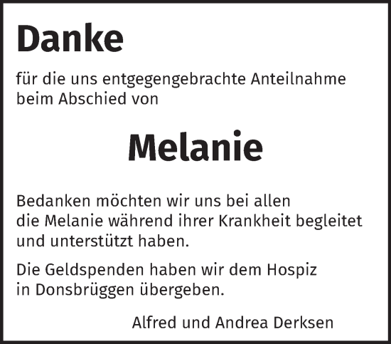 Traueranzeige von Melanie  