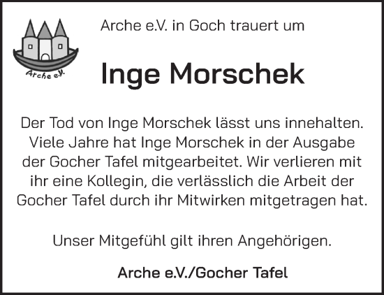 Traueranzeige von Inge Morschek von NNA