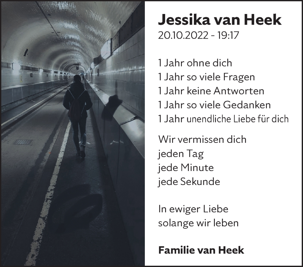  Traueranzeige für Jessika van Heek vom 21.10.2023 aus NNA