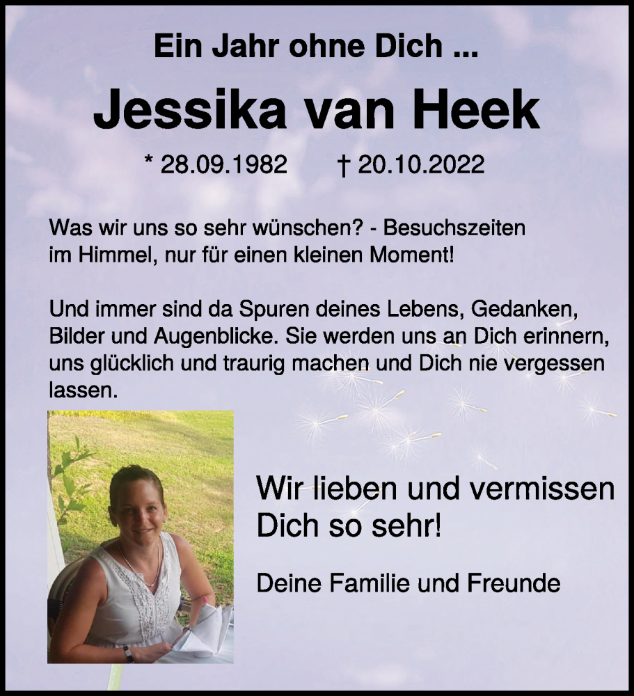  Traueranzeige für Jessika van Heek vom 21.10.2023 aus NNA