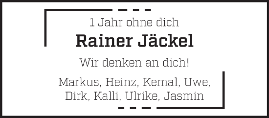 Traueranzeige von Rainer Jäckel von NNA