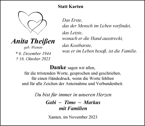 Traueranzeige von Anita Theißen von NNA