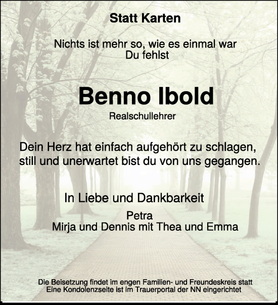 Traueranzeige von Benno Ibold von NNA