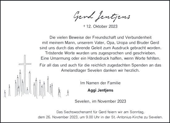 Traueranzeige von Gerd Jentjens von NNA