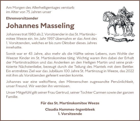 Traueranzeige von Johannes Masseling von NNA