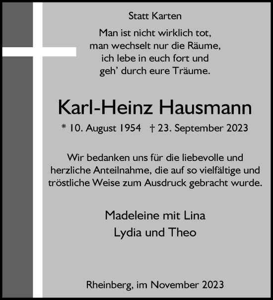 Traueranzeige von Karl-Heinz Hausmann von NNA