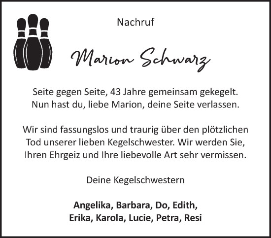 Traueranzeige von Marion Schwarz von NNA